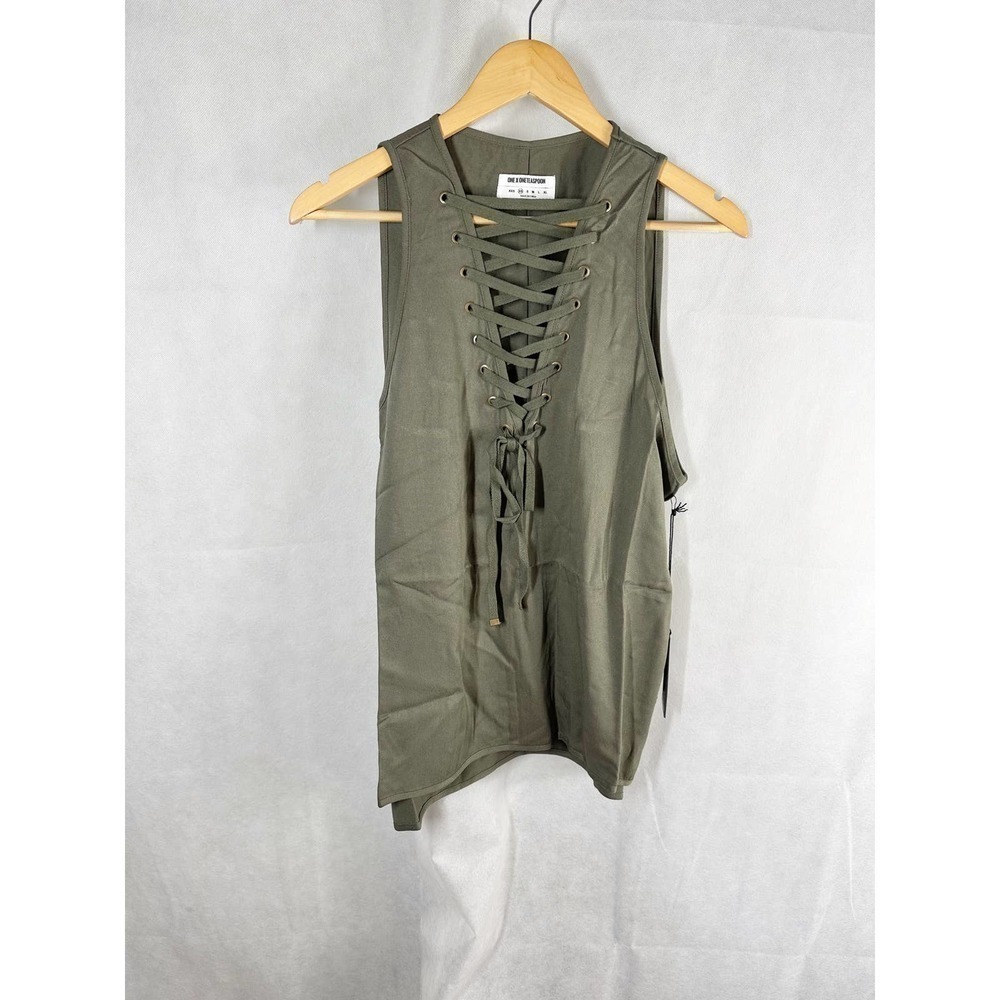 One Teaspoon Radar Lace-Up Tank Top Militaire Green Size XS